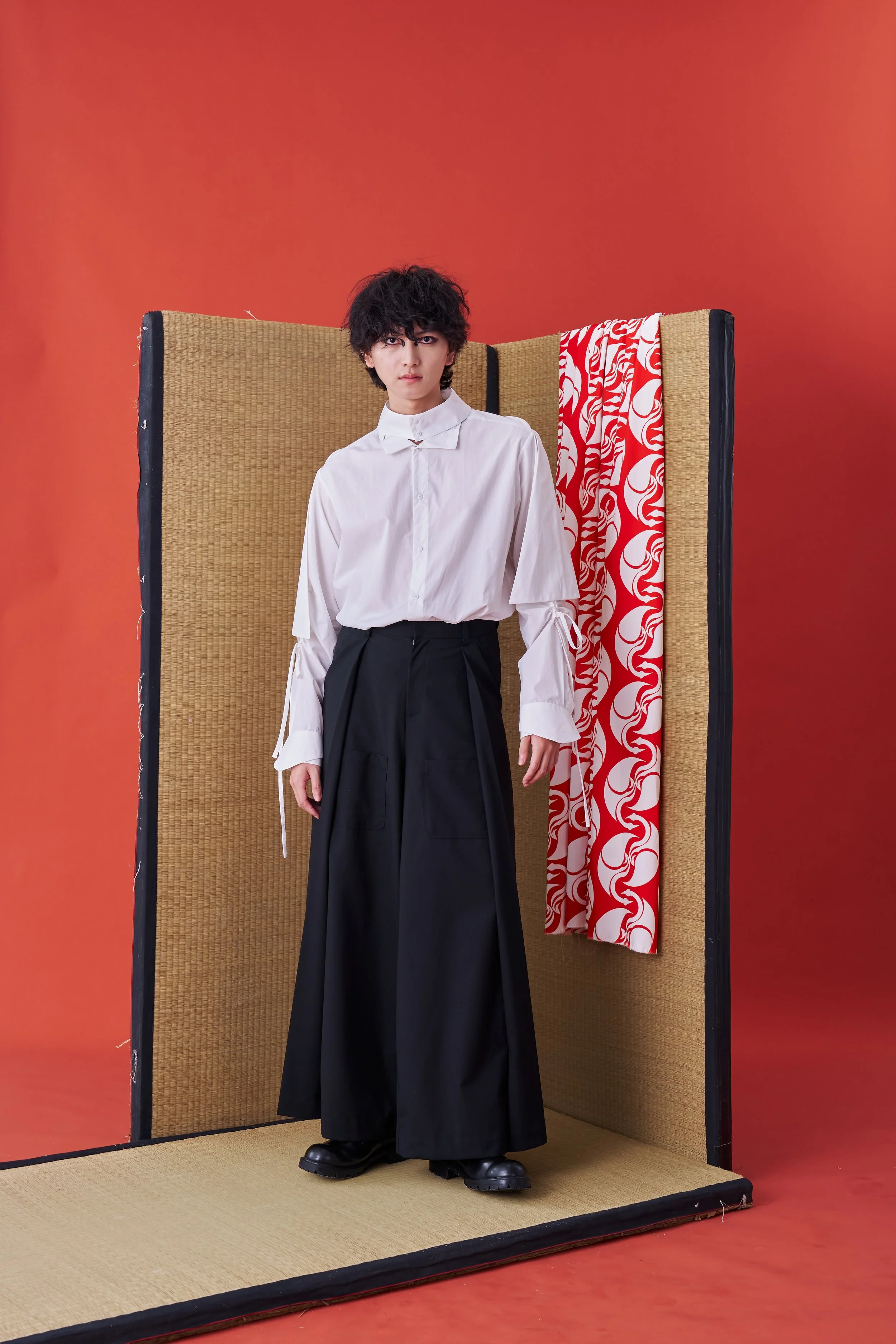 INF Japanese hakama-style Deconstructed Wide-leg Trousers(Black